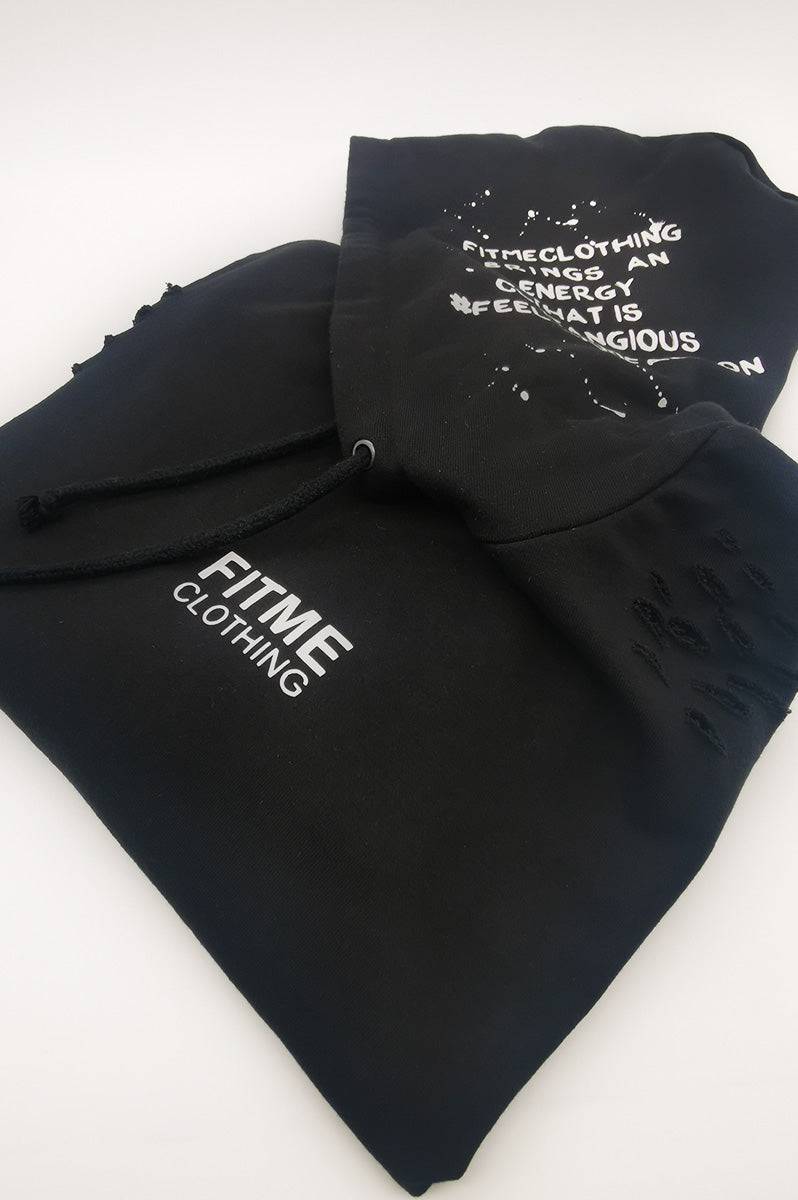 Black Custom Distressed Hoodie - FitMe Clothing