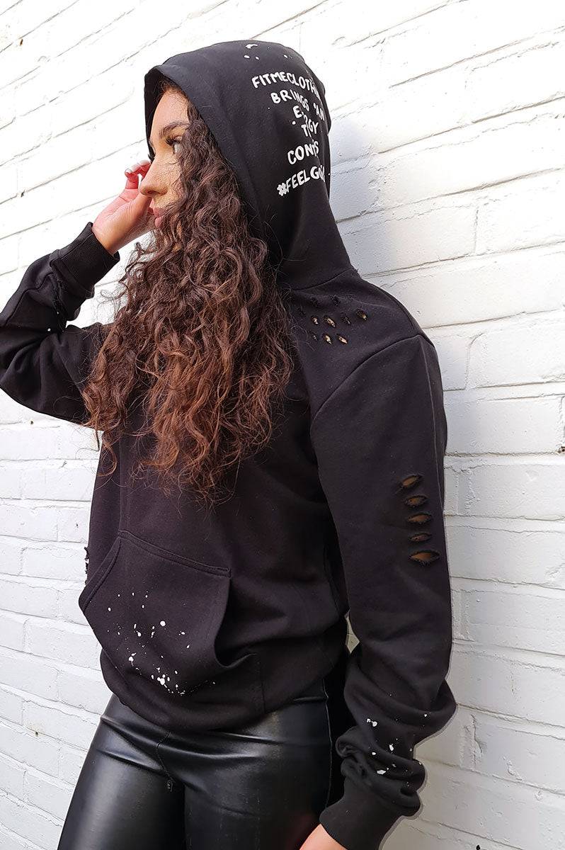 Black Custom Distressed Hoodie - FitMe Clothing