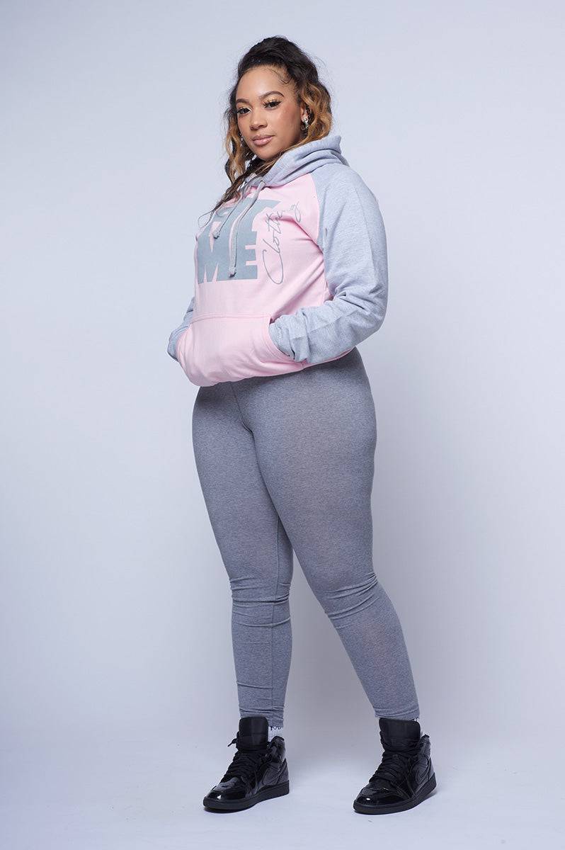 Pink & Grey Contrast Logo Hoodie - FitMe Clothing