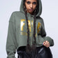 Women's Military Green Cropped Hoodie - FitMe Clothing