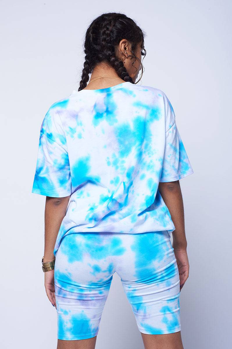 Turquoise Tie Dye Long T-Shirt & Shorts Set - FitMe Clothing