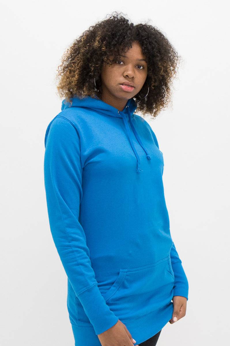 Ladies Nerd Head Blue Longline Hoodie - FitMe Clothing