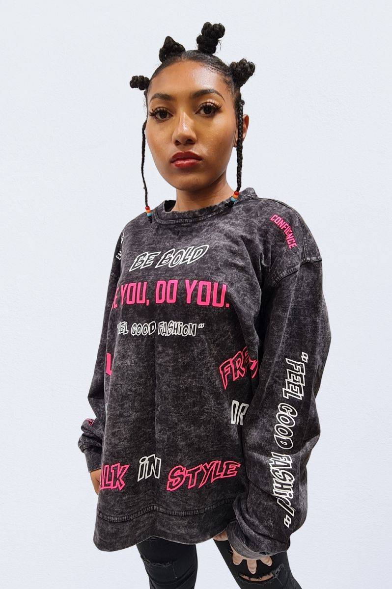 Be Bold 'Slogan' Washed Sweatshirt - FitMe Clothing