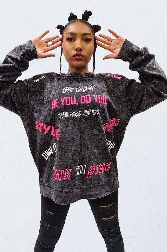 Be Bold 'Slogan' Washed Sweatshirt - FitMe Clothing