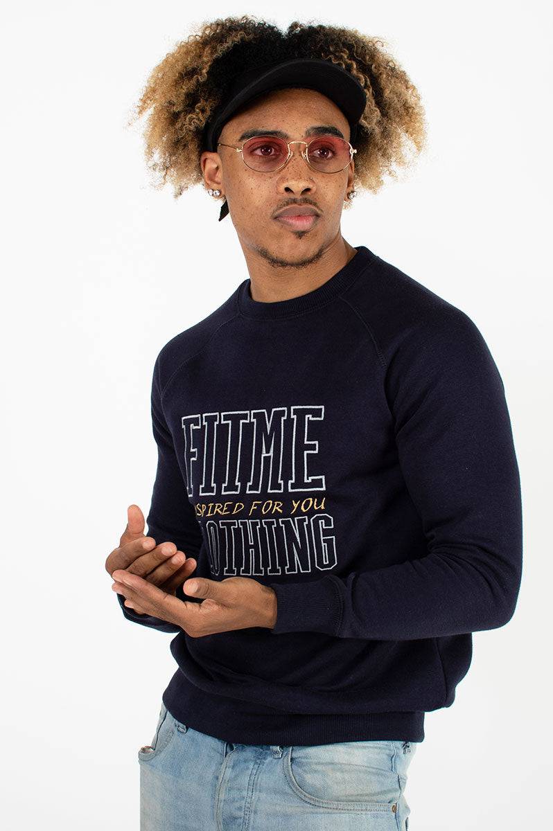 Navy Blue Embroidery FitMe Clothing Inspired Sweater - FitMe Clothing