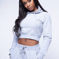 Ladies Grey Crop Hooded Logo Tracksuit - FitMe Clothing