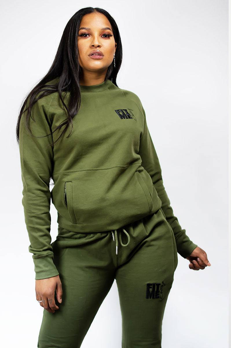 Unisex Military Green Logo Sweater Tracksuit - FitMe Clothing