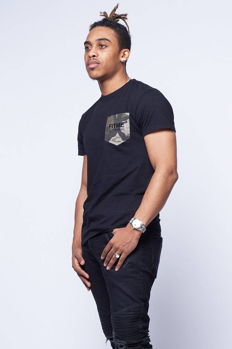 Camo Patch Pocket Black Organic T-Shirt - FitMe Clothing