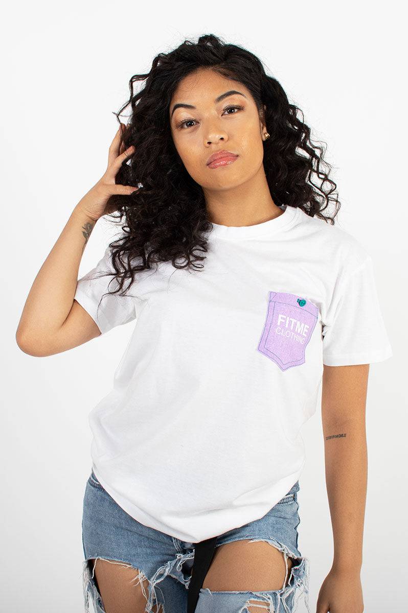 Lilac Patch Pocket White T-Shirt - FitMe Clothing
